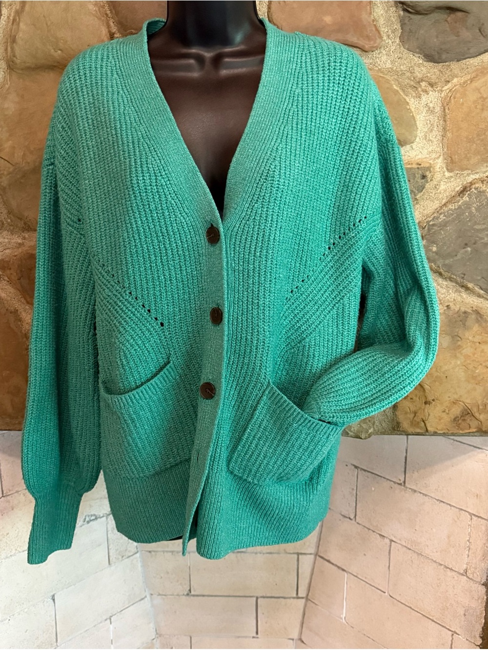 Nine West Teal Button-Front V-Neck Grandpa Cardigan Med